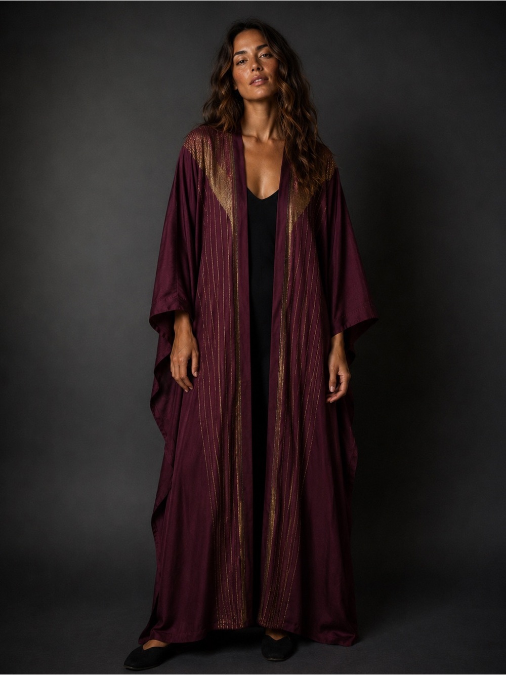Function & Fringe Edit | Plum & Gold Maxi Kimono Robe Lurex